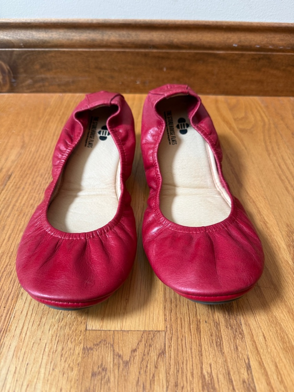 Red Women’s Leather Ballet Flats - Elastic Heel